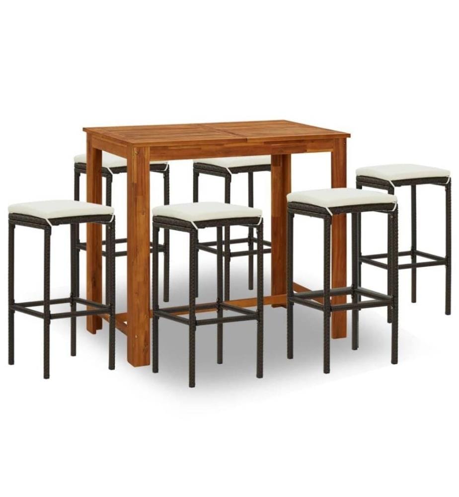 7-tlg. Gartenbar-Set mit Kissen Braun