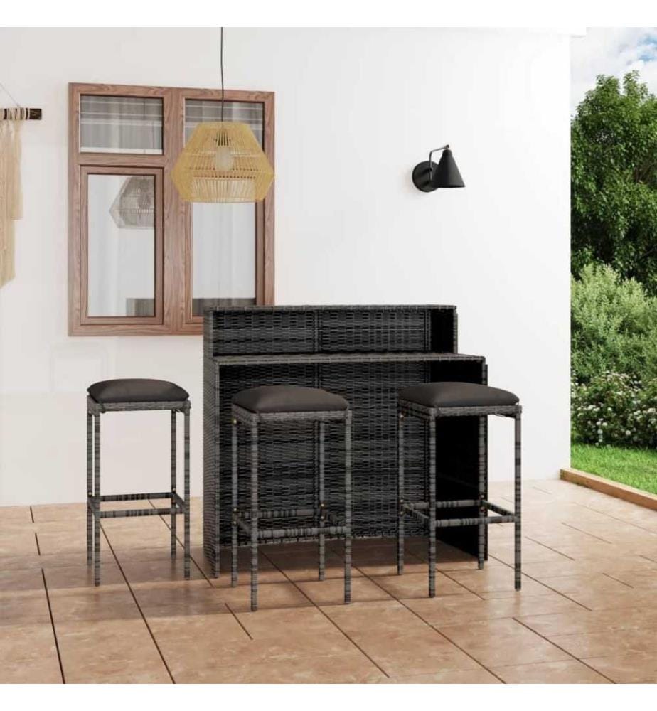 Ensemble de bar de jardin avec coussins 4 pcs Gris