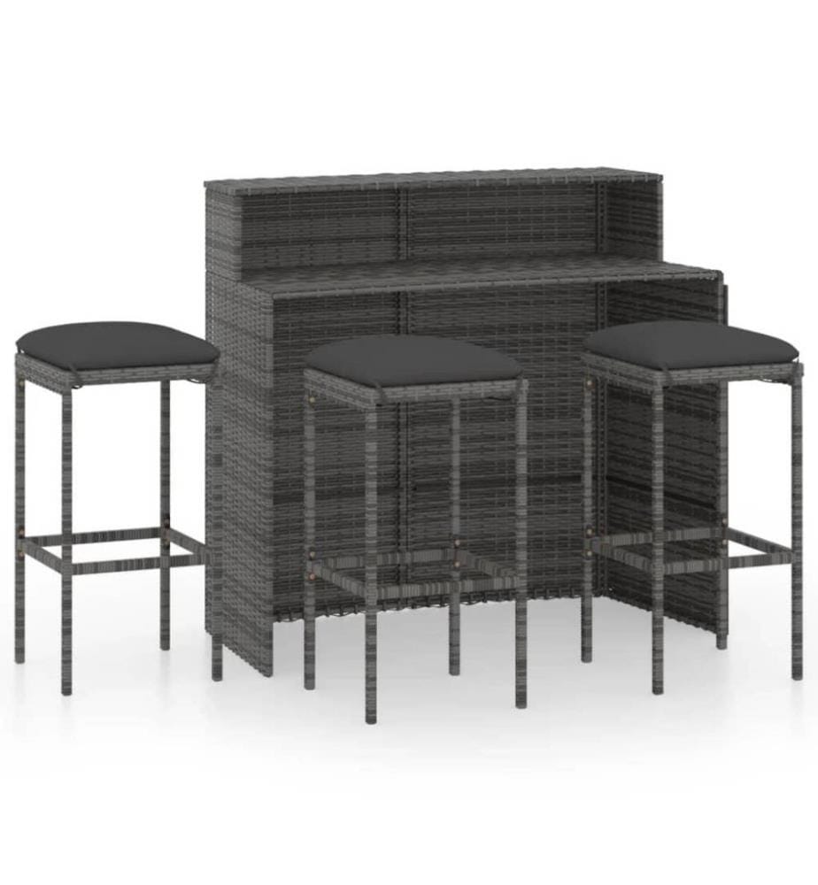 Ensemble de bar de jardin avec coussins 4 pcs Gris