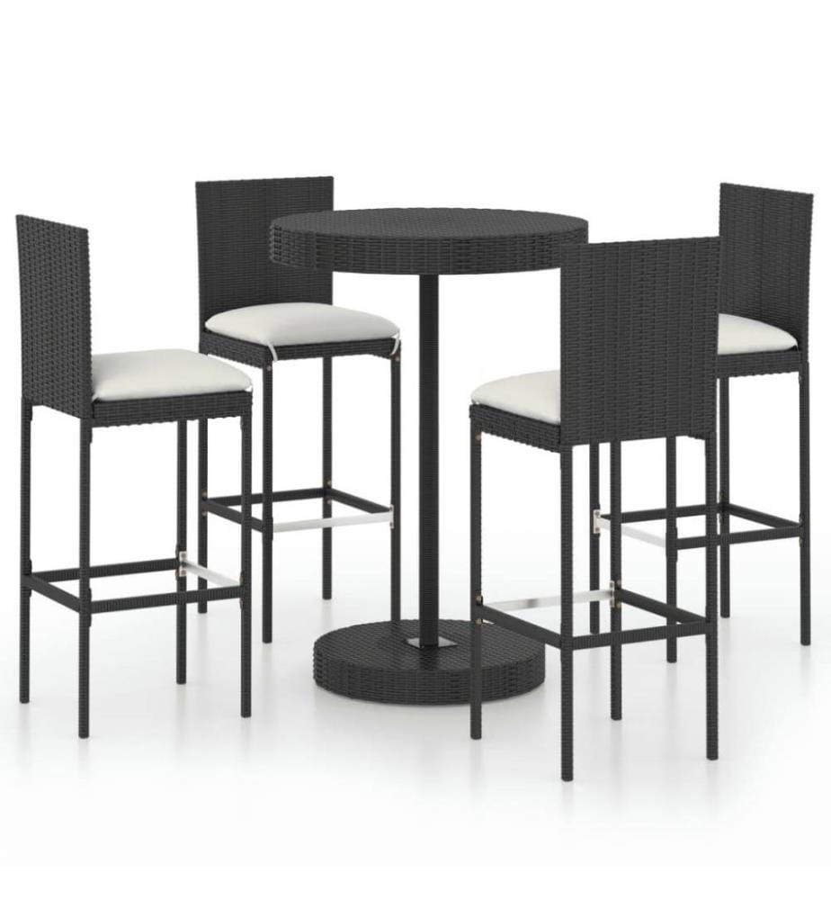 5-tlg. Gartenbar-Set mit Kissen Poly Rattan Schwarz