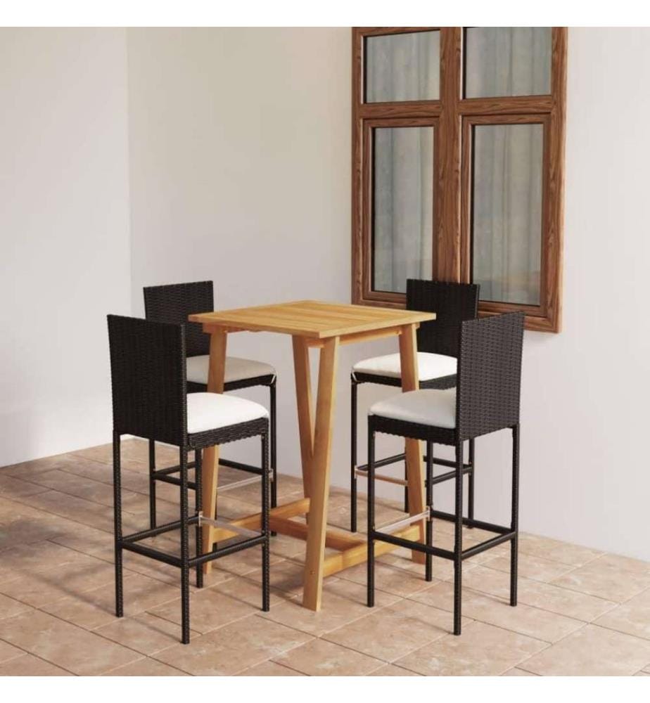 5-tlg. Gartenbar-Set mit Kissen Schwarz