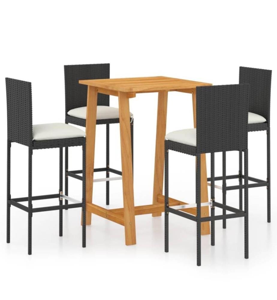 5-tlg. Gartenbar-Set mit Kissen Schwarz