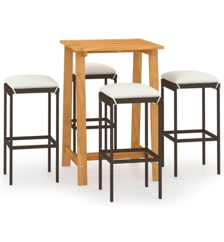 5-tlg. Gartenbar-Set mit Kissen Braun