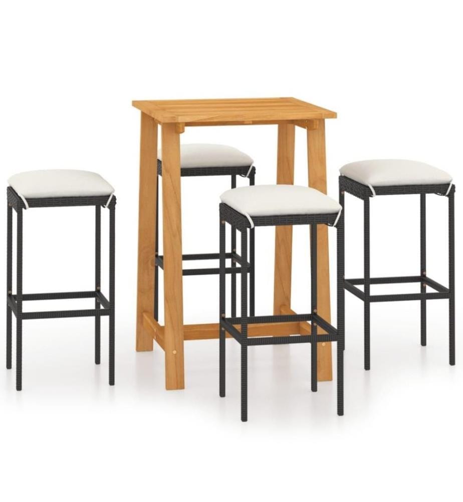 5-tlg. Gartenbar-Set mit Kissen Schwarz