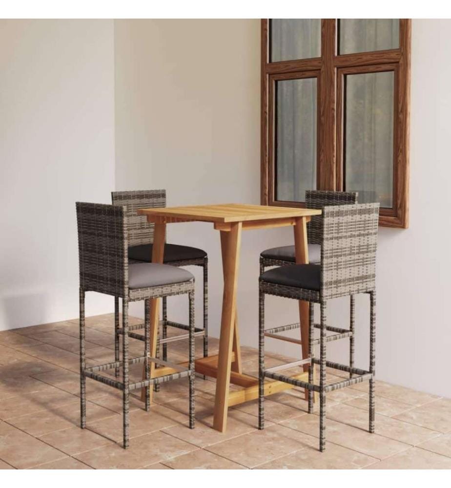 5-tlg. Gartenbar-Set mit Kissen Grau