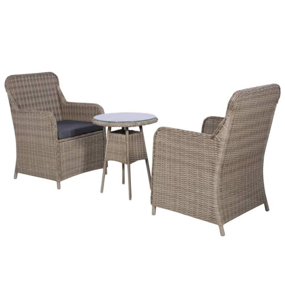 3-tlg. Bistro-Set mit Kissen Poly Rattan Braun