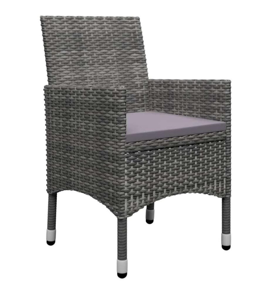 3-tlg. Bistro-Set Poly Rattan und Hartglas Grau