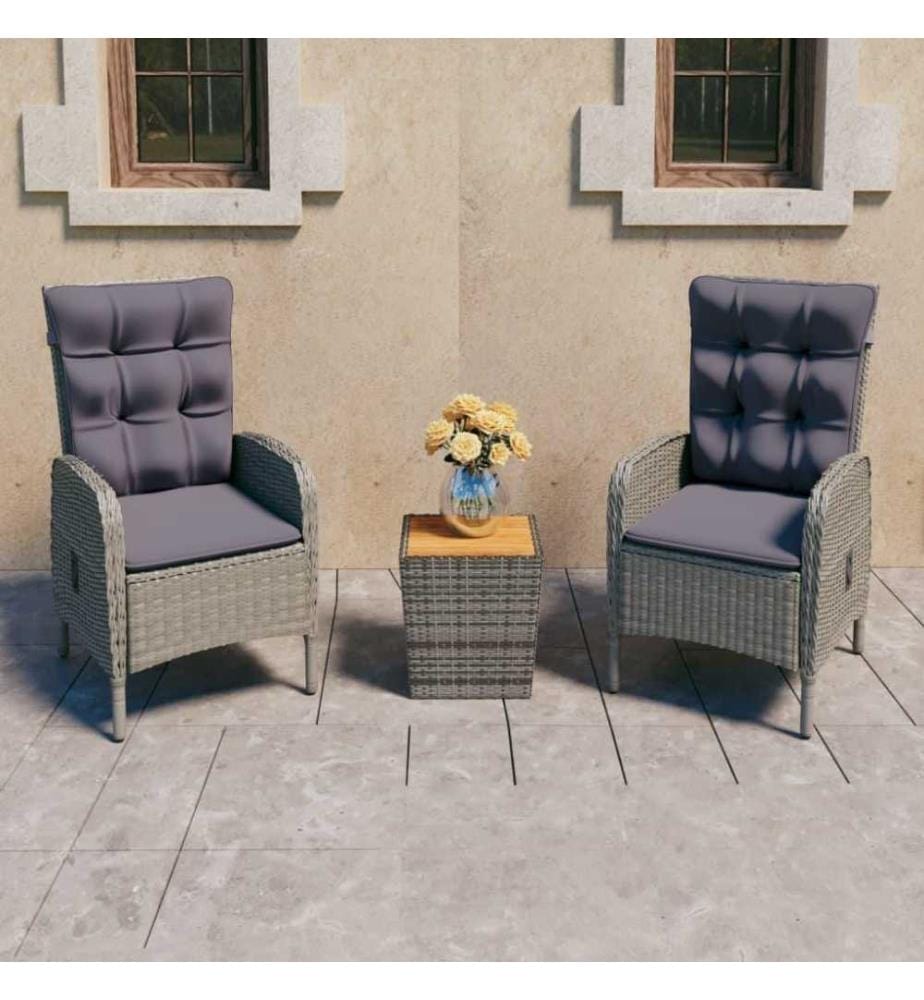 3-tlg. Bistro-Set Poly Rattan und Akazienholz Grau