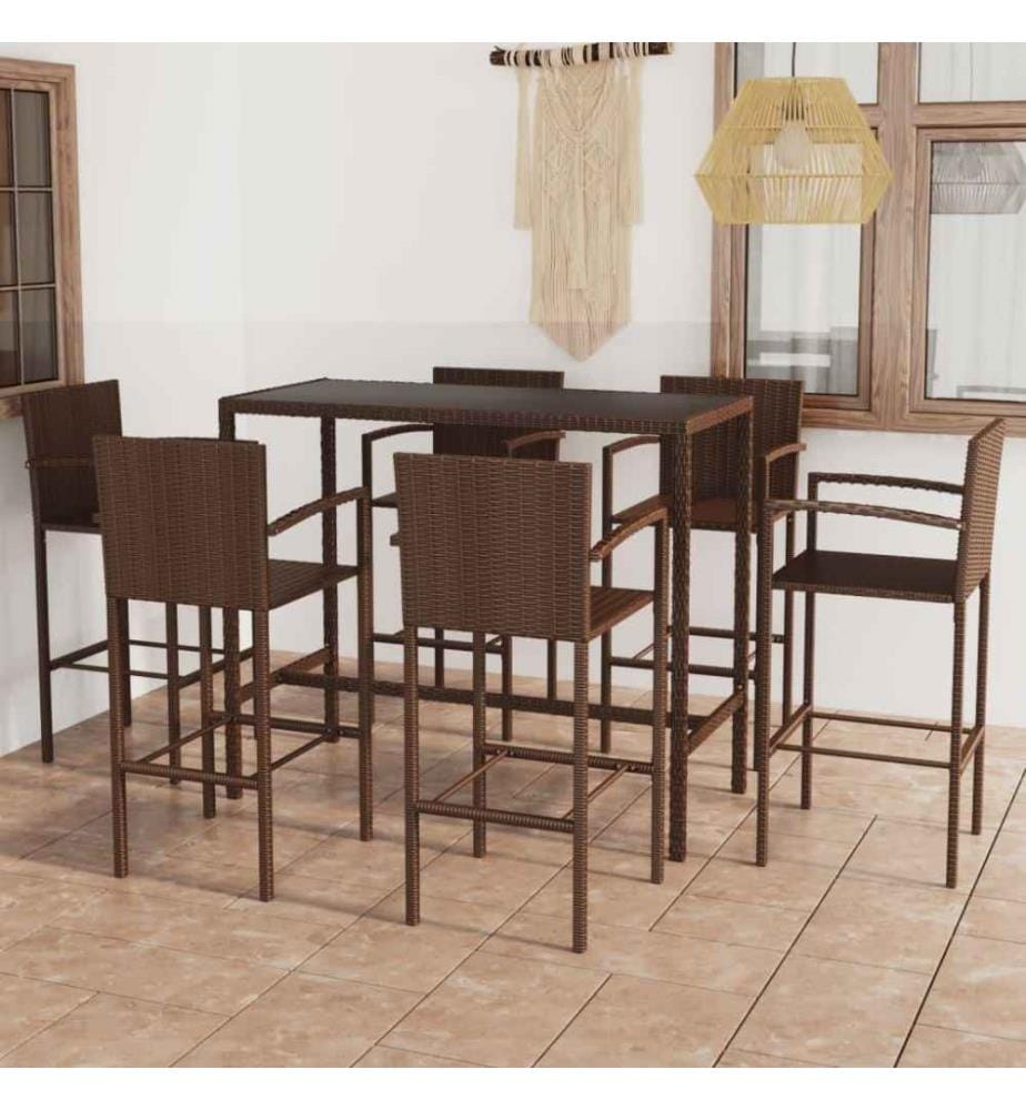 7-tlg. Gartenbar-Set Poly Rattan Braun