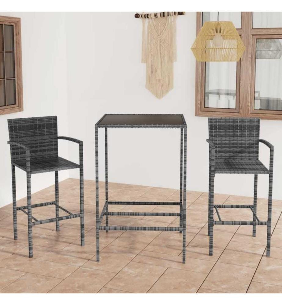 3-tlg. Gartenbar-Set Poly Rattan Grau