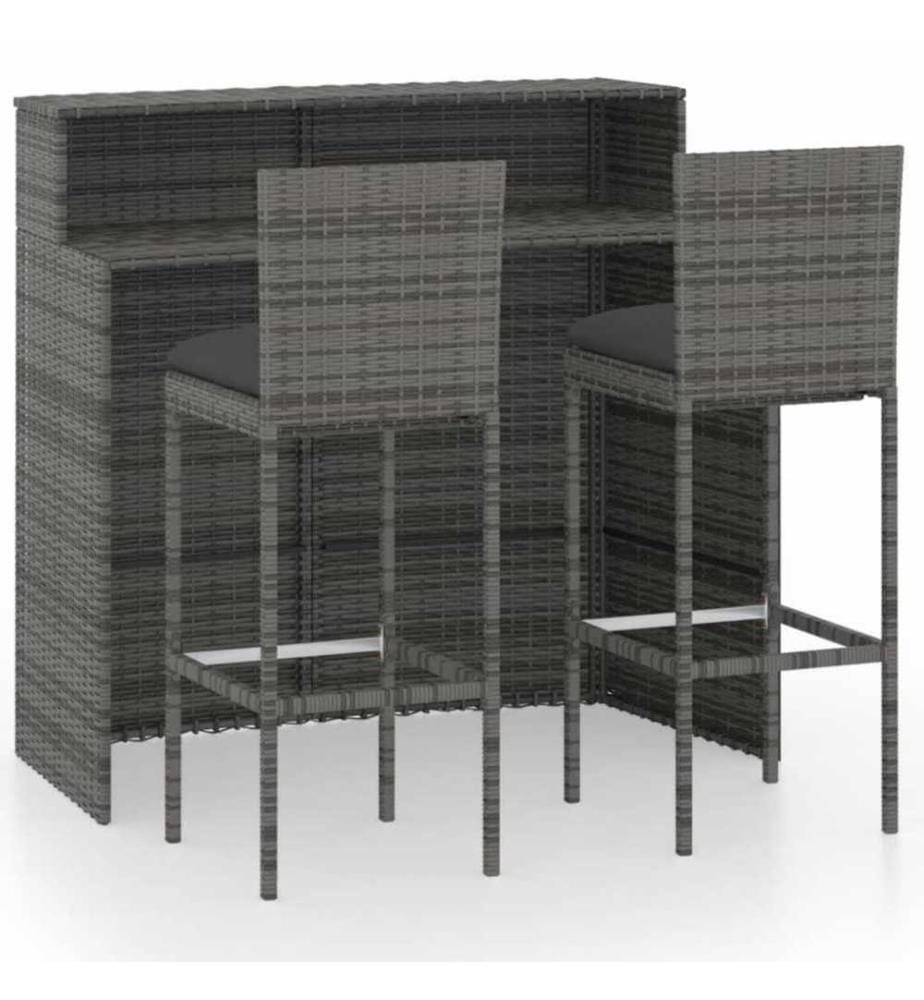 Ensemble de bar de jardin avec coussins 3 pcs Gris