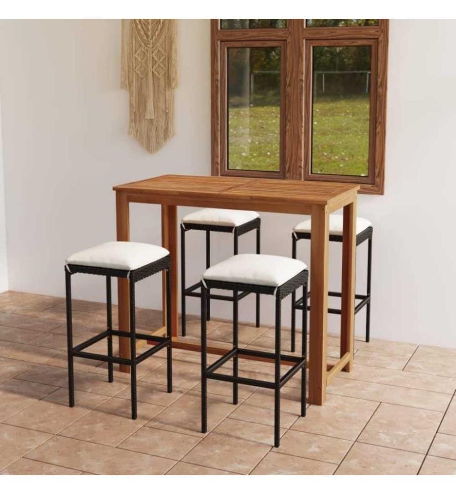 5-tlg. Gartenbar-Set mit Kissen Schwarz