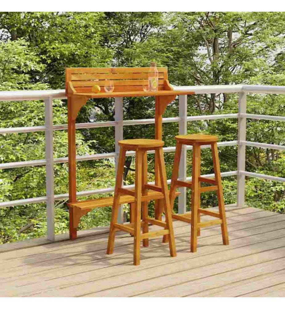 3-tlg. Balkonbar-Set Massivholz Akazie