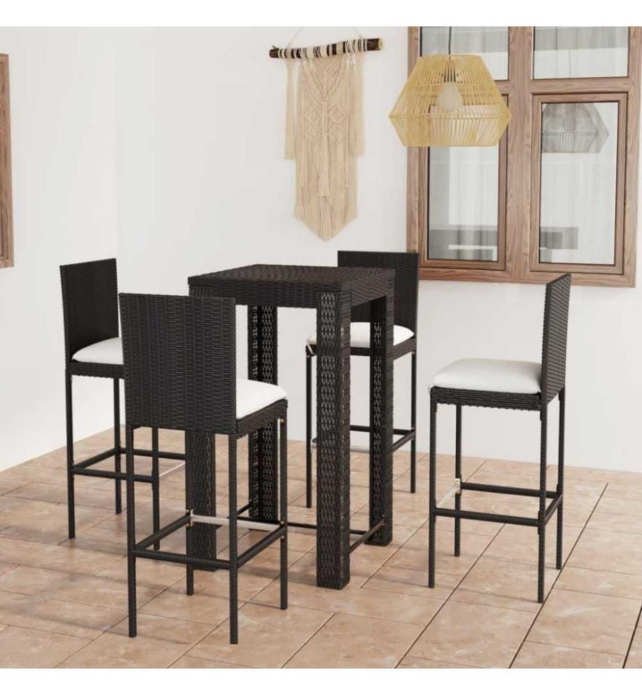5-tlg. Gartenbar-Set mit Kissen Poly Rattan Schwarz