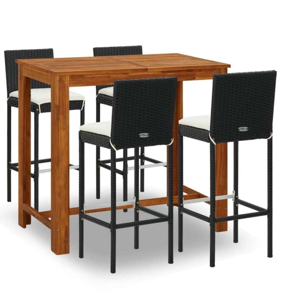 5-tlg. Gartenbar-Set mit Kissen Schwarz