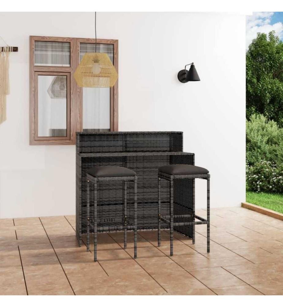 3-tlg. Gartenbar-Set mit Kissen Grau