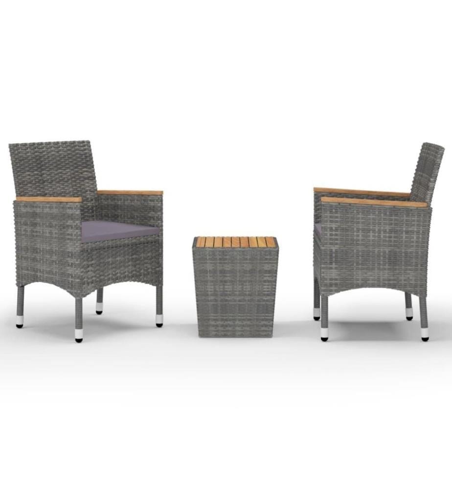 Ensemble de bistro 3 pcs Résine tressée et bois d'acacia Gris