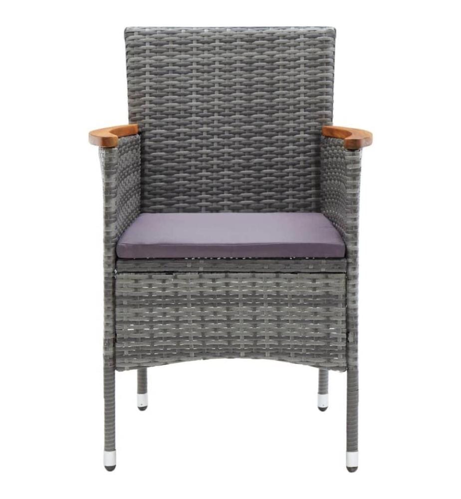 3-tlg. Bistro-Set Poly Rattan und Hartglas Grau