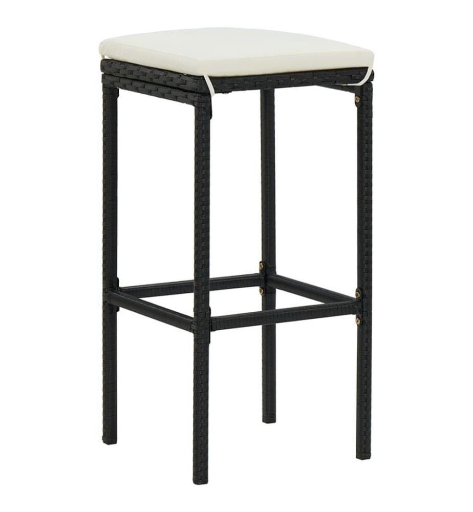 Ensemble de bar de jardin 7 pcs et coussins Résine tressée Noir