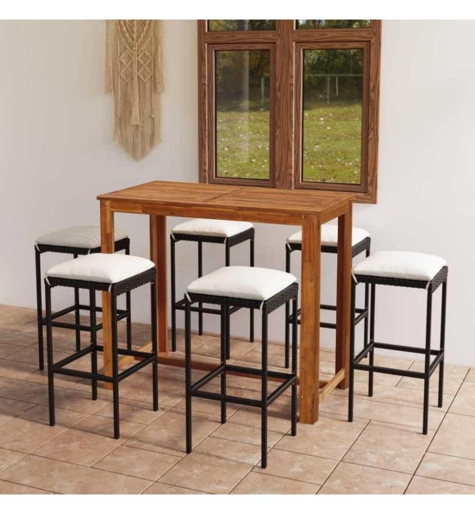 7-tlg. Gartenbar-Set mit Kissen Schwarz