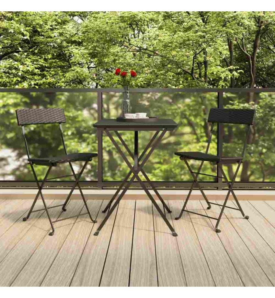 3-tlg. Bistro-Set Klappbar Schwarz Poly Rattan