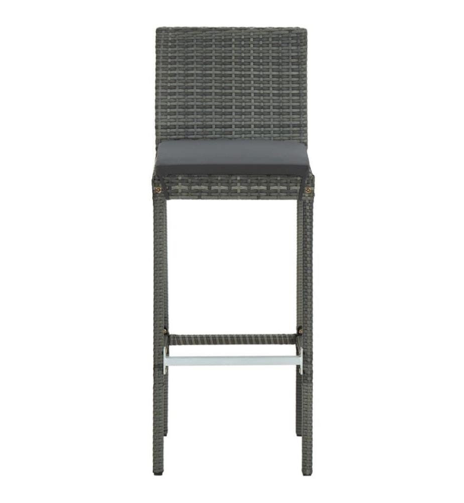 3-tlg. Gartenbar-Set mit Kissen Poly Rattan Grau