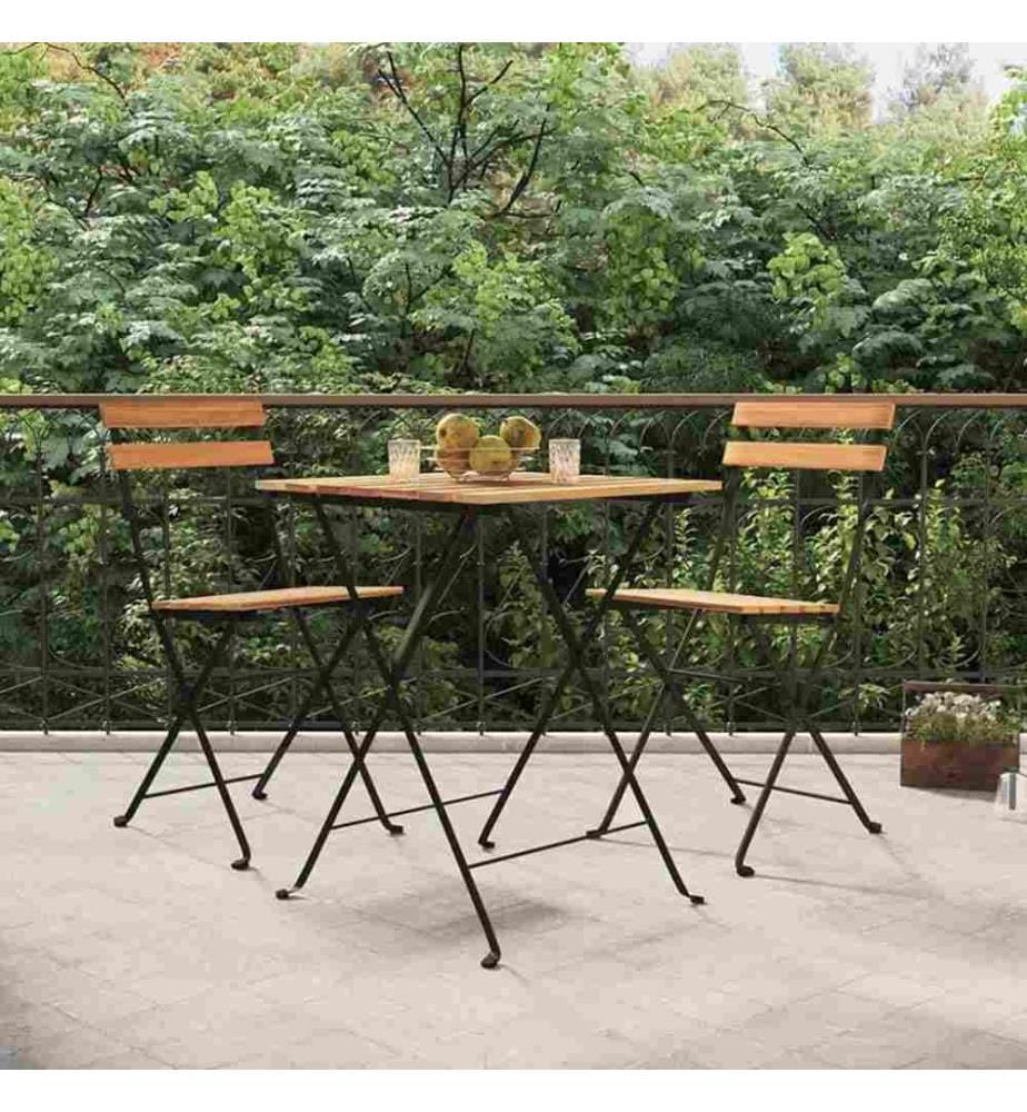 Ensemble de bistro pliable 3 pcs Bois de teck massif et acier