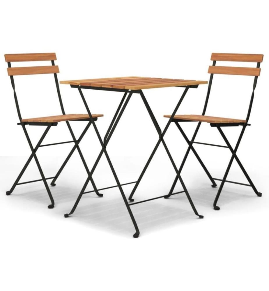 Ensemble de bistro pliable 3 pcs Bois de teck massif et acier