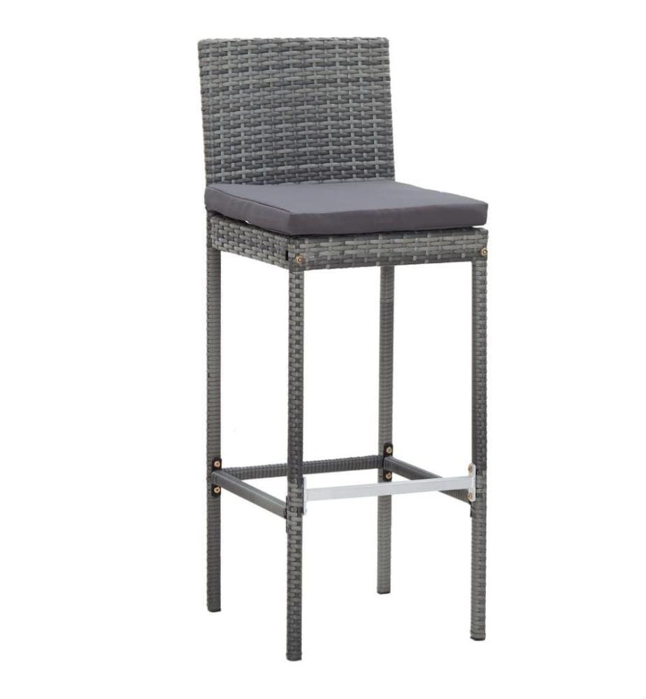7-tlg. Gartenbar-Set mit Auflagen Poly Rattan Grau
