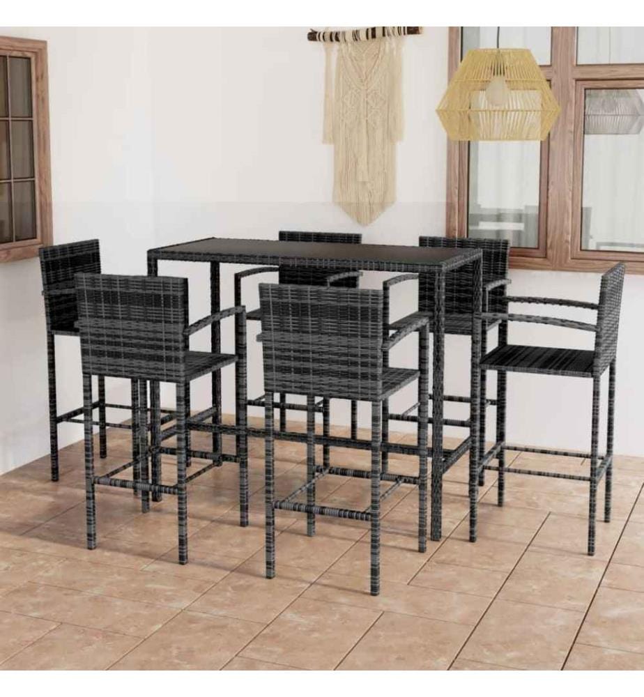 7-tlg. Gartenbar-Set Poly Rattan Grau