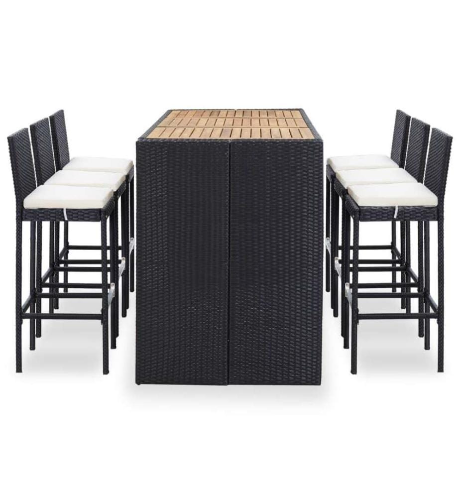 7-tlg. Gartenbar-Set mit Auflagen Poly Rattan Schwarz