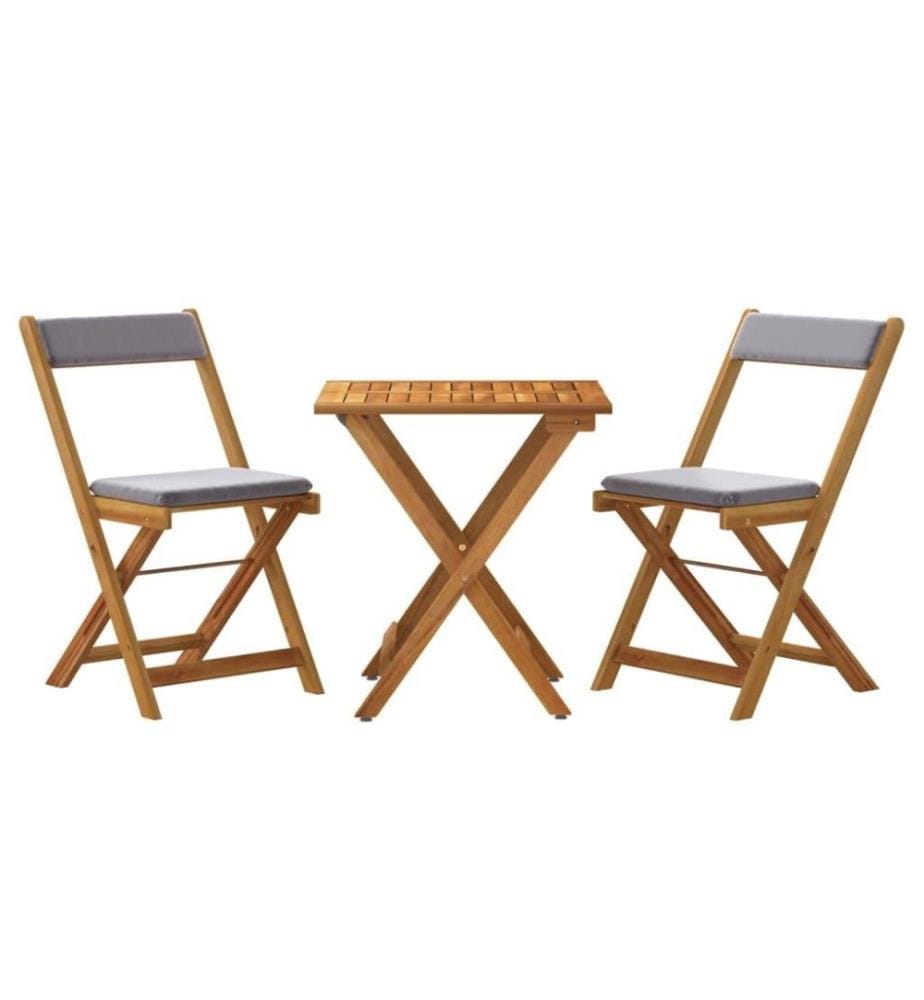 3-tlg. Bistro-Set Klappbar mit Kissen Massivholz Akazie