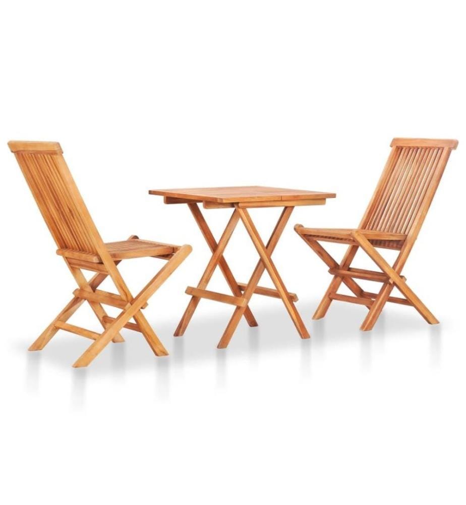 Ensemble de bistro 3 pcs avec coussins rouge bordeaux Teck