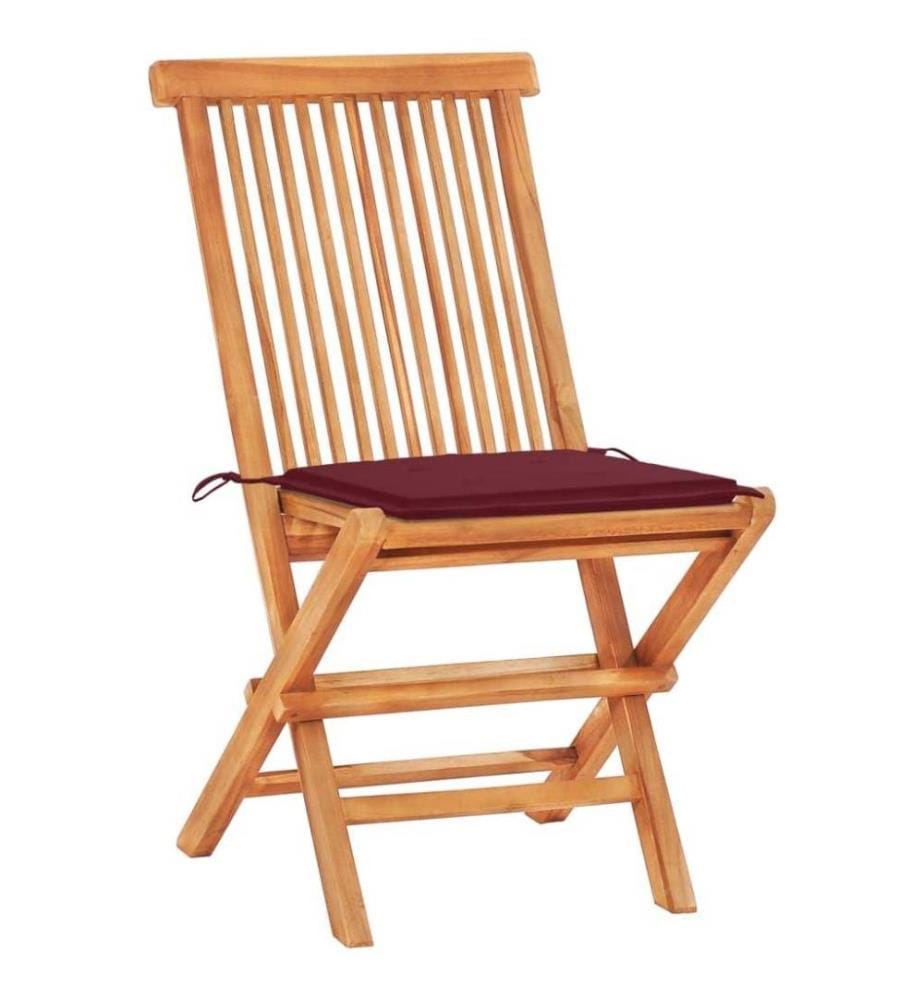Ensemble de bistro 3 pcs avec coussins rouge bordeaux Teck