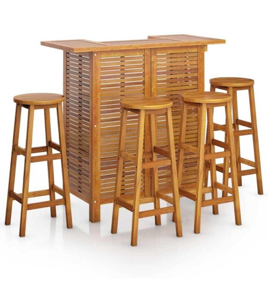 Ensemble de bar de jardin 5 pcs Bois d'acacia solide