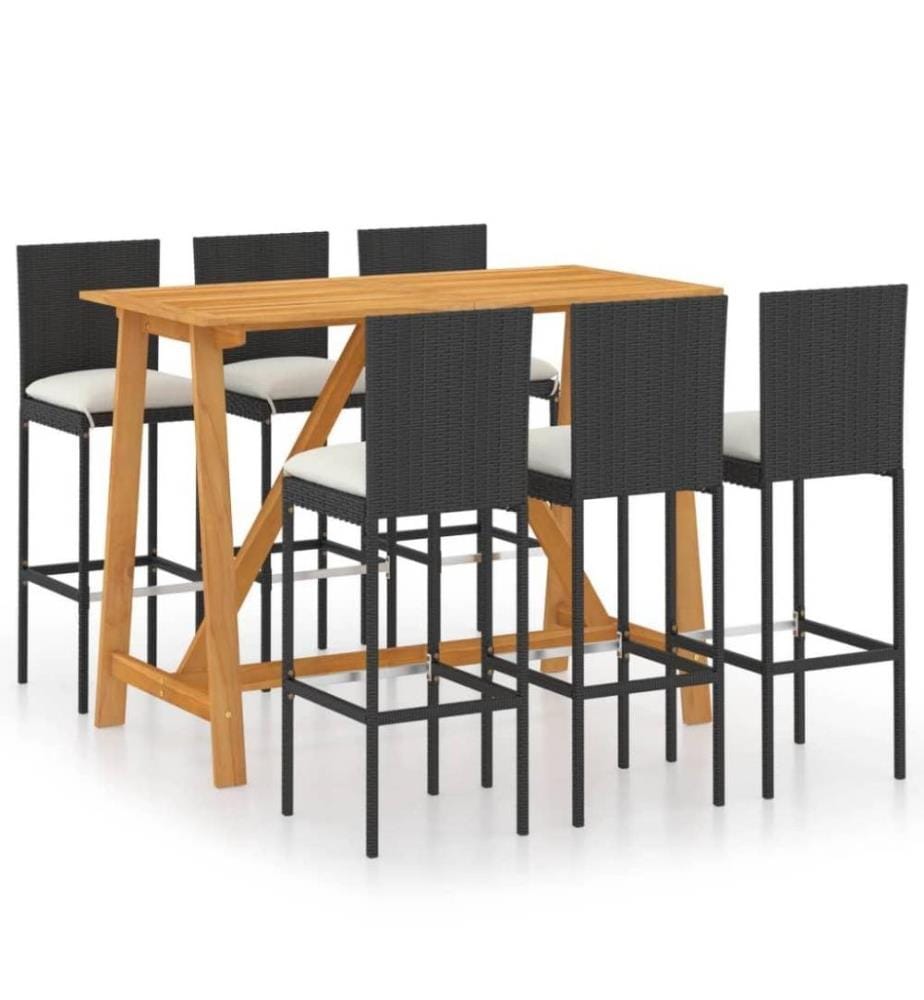 7-tlg. Gartenbar-Set mit Kissen Schwarz