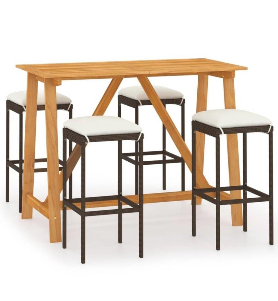 5-tlg. Gartenbar-Set mit Kissen Braun