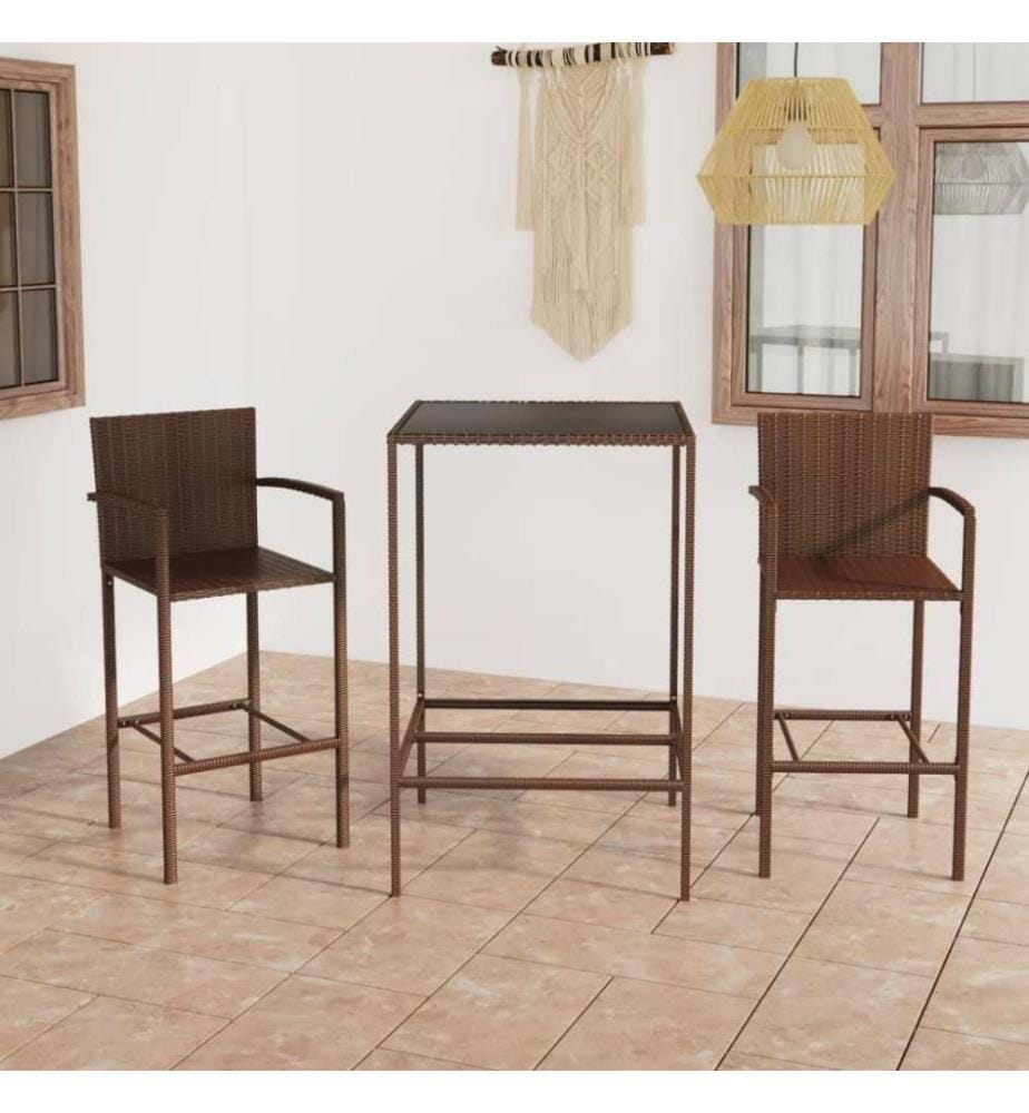 Ensemble de bar de jardin 3 pcs Résine tressée Marron