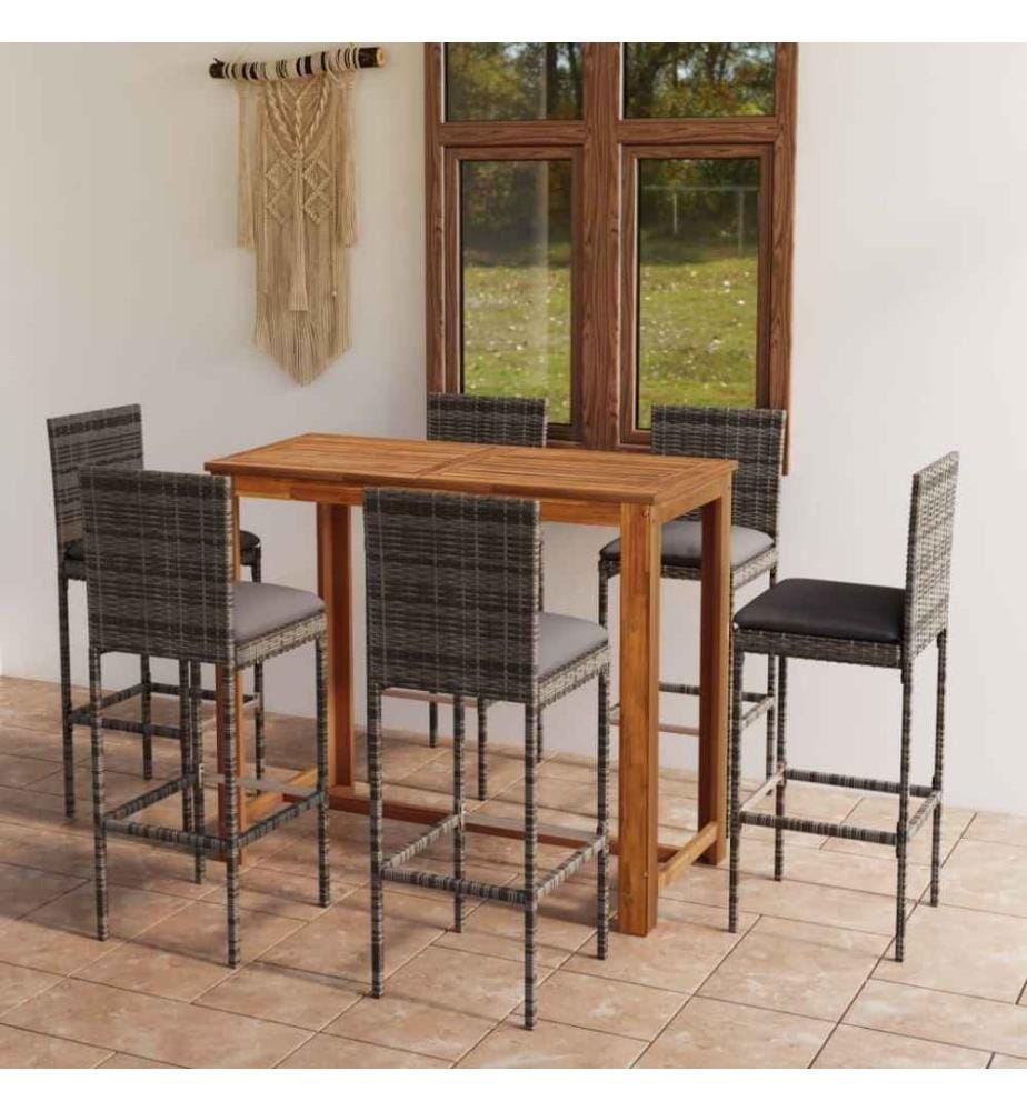 7-tlg. Gartenbar-Set mit Kissen Grau