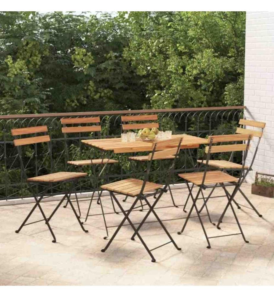 7-tlg. Bistro-Set Klappbar Massivholz Akazie und Stahl
