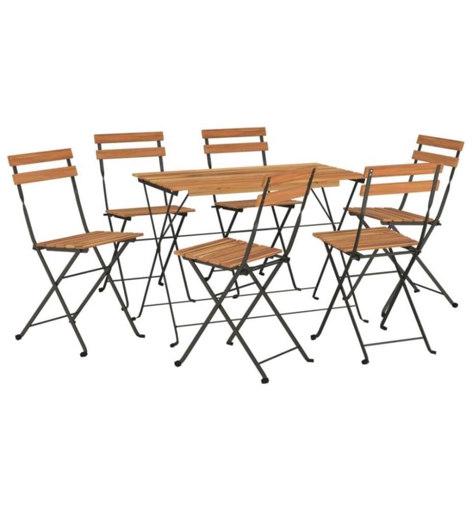 Ensemble de bistro pliable 7 pcs bois d'acacia solide et acier