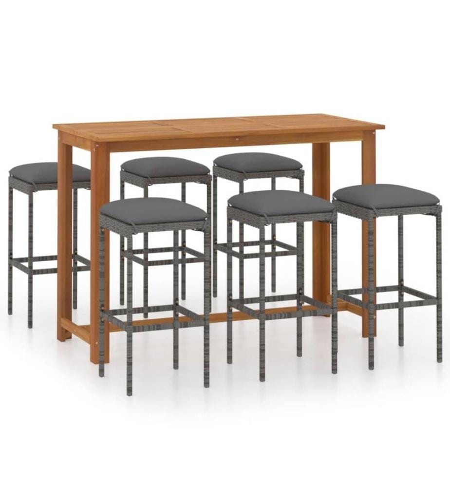 Ensemble de bar de jardin avec coussins 7 pcs Gris