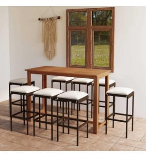 9-tlg. Gartenbar-Set mit Kissen Braun