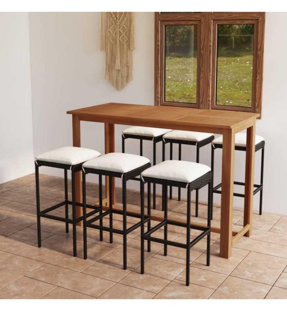 Ensemble de bar de jardin avec coussins 7 pcs Noir