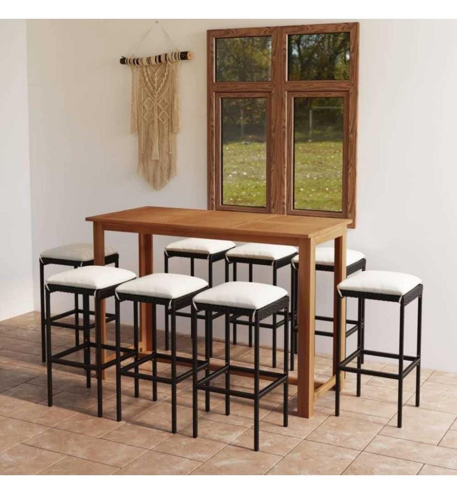 9-tlg. Gartenbar-Set mit Kissen Schwarz