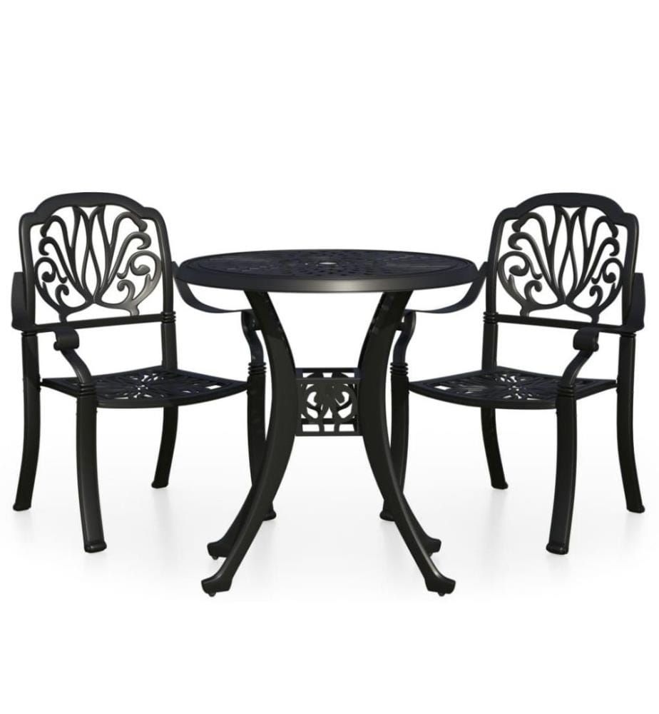 3-tlg. Bistro-Set Aluminiumguss Schwarz