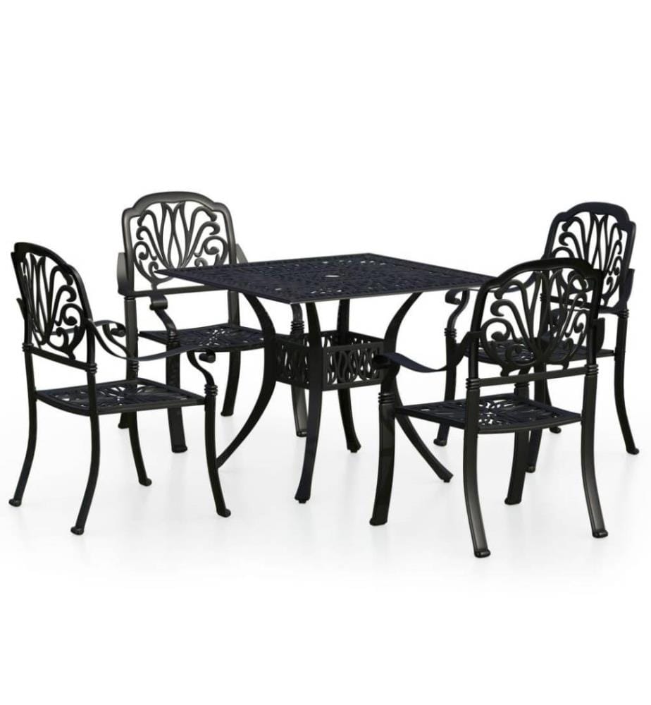 5-tlg. Bistro-Set Aluminiumguss Schwarz