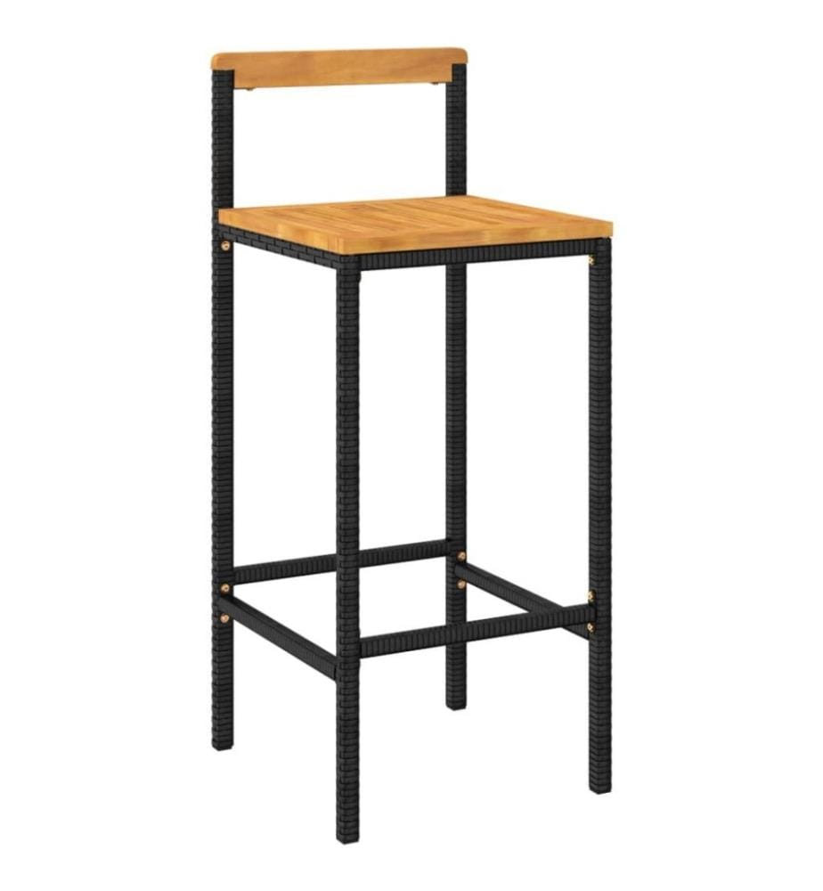 11-tlg. Gartenbar-Set Schwarz Poly Rattan & Massivholz Akazie