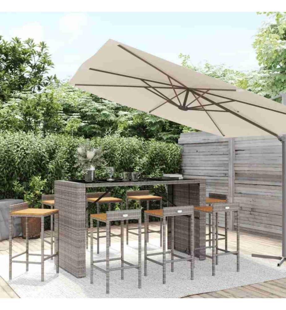 9-tlg. Gartenbar-Set Grau Poly Rattan & Massivholz Akazie