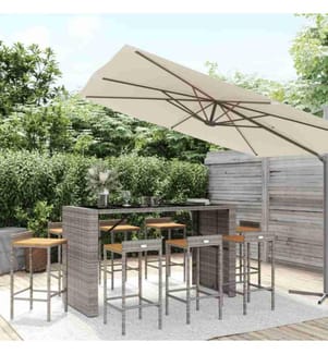 9-tlg. Gartenbar-Set Grau Poly Rattan & Massivholz Akazie